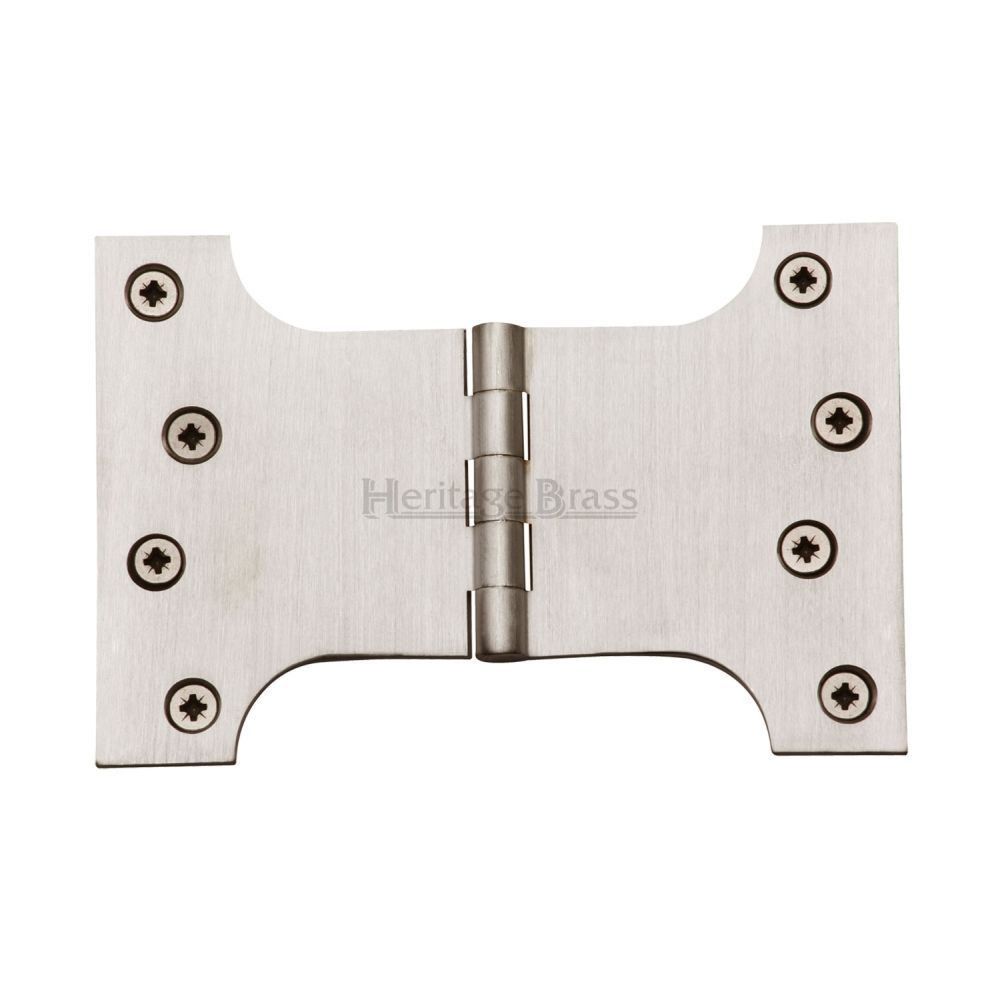 This is an image of a Heritage Brass - Parliament Hinge Brass 4" x 4" x 6" Satin Nickel Finish, hg99-395-sn that is available to order from T.H Wiggans Ironmongery in Kendal.