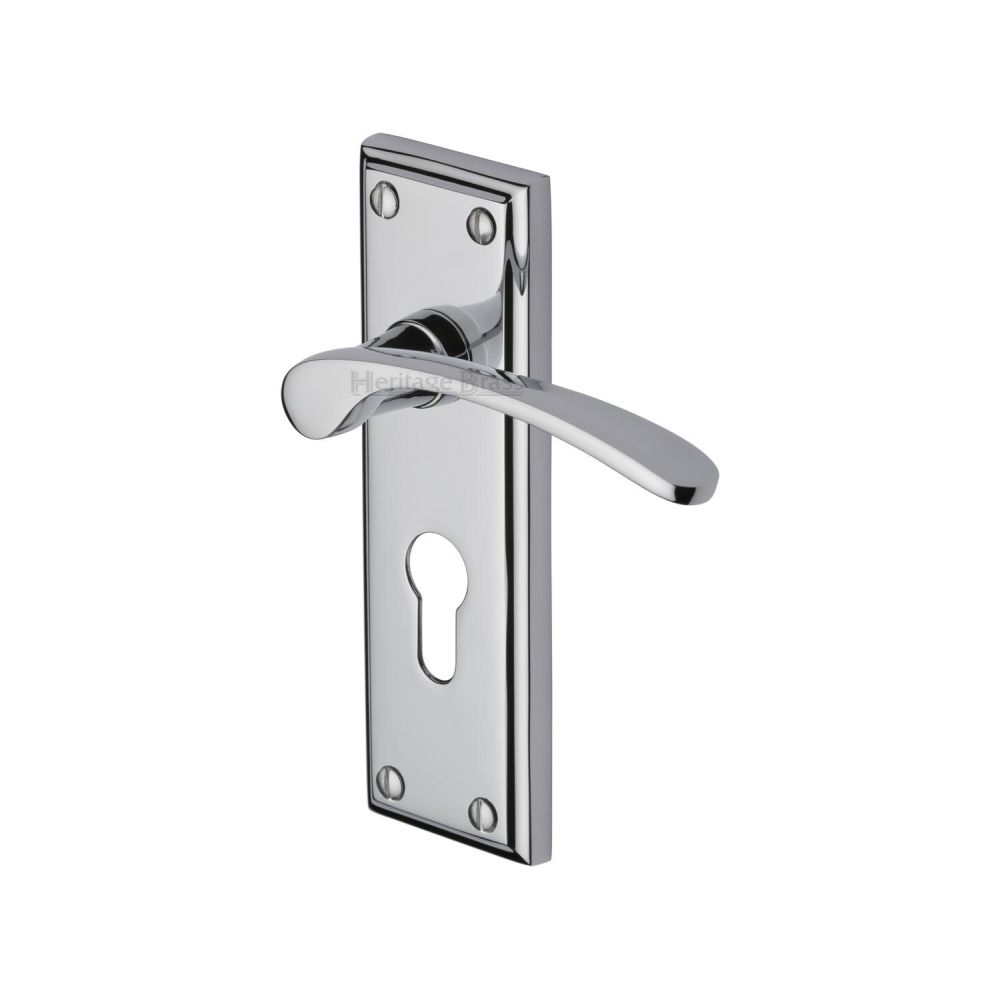 This is an image of a Heritage Brass - Door Handle for Euro Profile Plate Hilton Design Polished Chrome Fi, hil8648-pc that is available to order from T.H Wiggans Ironmongery in Kendal.