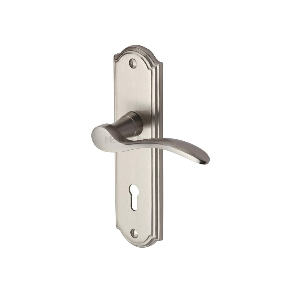 This is an image of a Heritage Brass - Door Handle Lever Lock Howard Design Satin Nickel Finish, how1300-sn that is available to order from T.H Wiggans Ironmongery in Kendal.