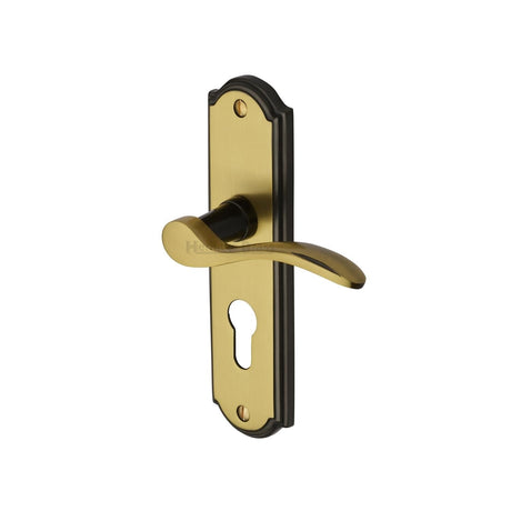 This is an image of a Heritage Brass - Door Handle for Euro Profile Plate Howard Design Patina & Satin Brass finish, how1348-pt that is available to order from T.H Wiggans Ironmongery in Kendal.