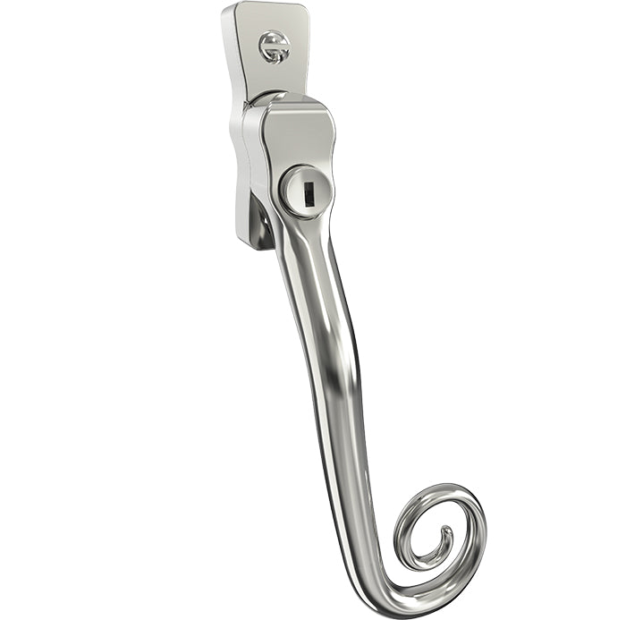 Mila Heritage Monkey Tail Casement Handle Polished Chrome Right hand