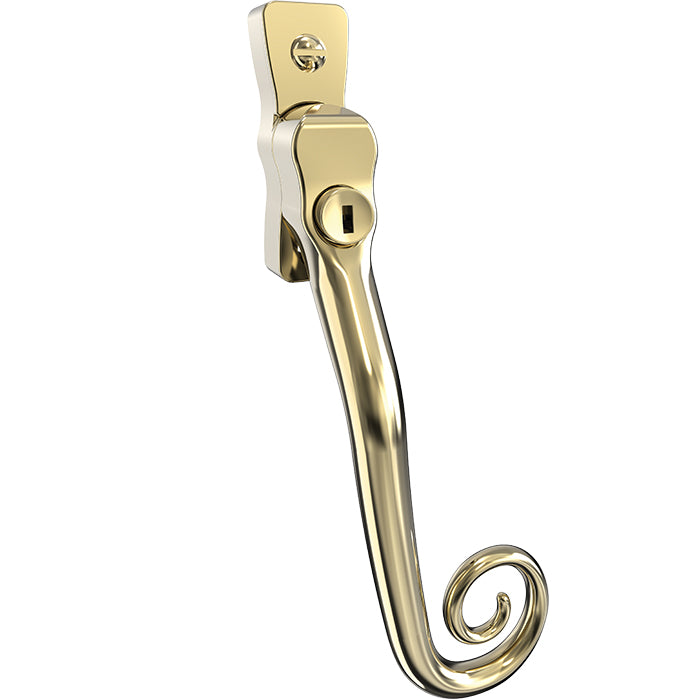 Mila Heritage Monkey Tail Casement Handle Polished Gold Right hand