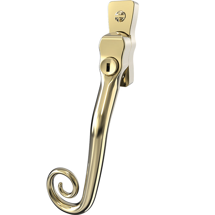 Mila Heritage Monkey Tail Casement Handle Polished Gold Left hand