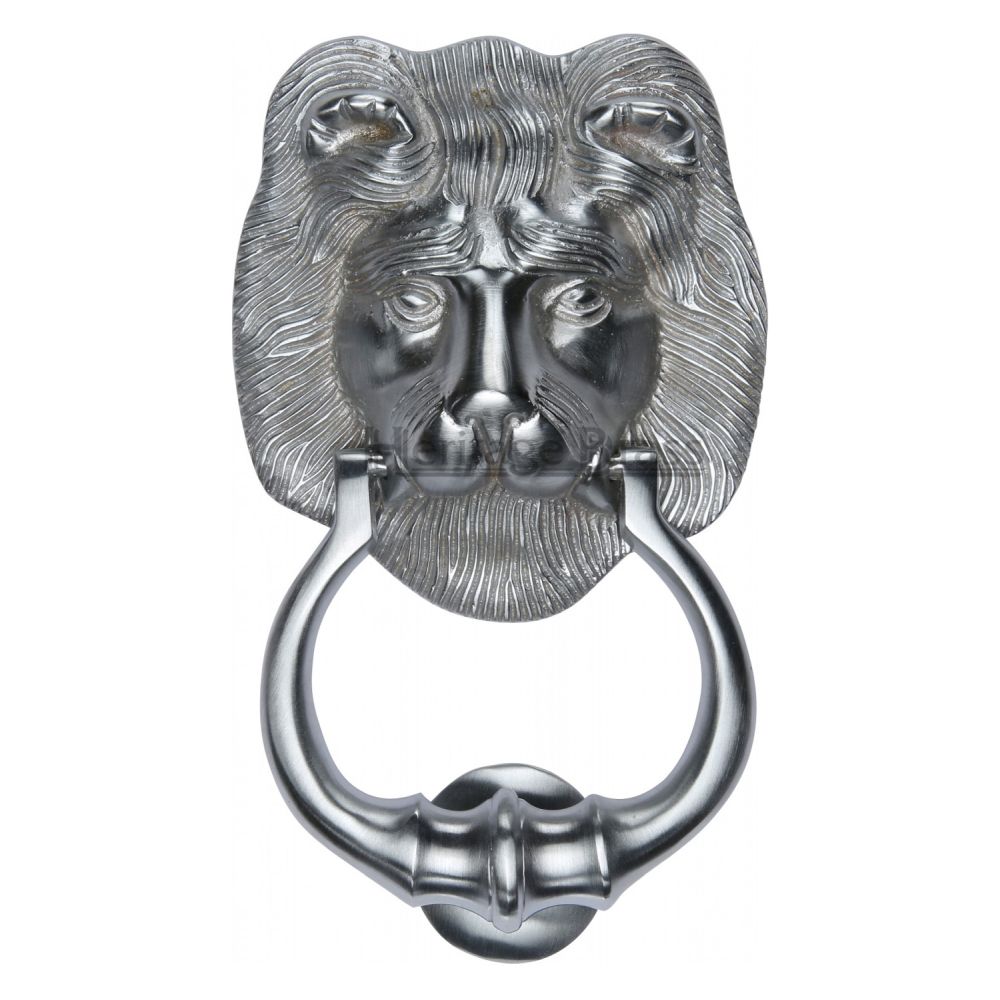 This is an image of a Heritage Brass - Lion Knocker Satin Chrome Finish, k1210-sc that is available to order from T.H Wiggans Ironmongery in Kendal.