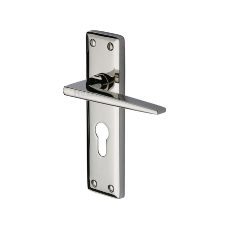 This is an image of a Heritage Brass - Door Handle for Euro Profile Plate Kendal Design Polished Nickel finish, ken6848-pnf that is available to order from T.H Wiggans Ironmongery in Kendal.