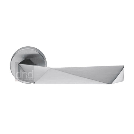 This is an image of a DND - Luxury Door Handle on Round Rose - SC
	
		
	
	
		
			LUX Lever On 52mm Round Rose Satin Chrome, lu16-sc that is available to order from T.H Wiggans Ironmongery in Kendal.
