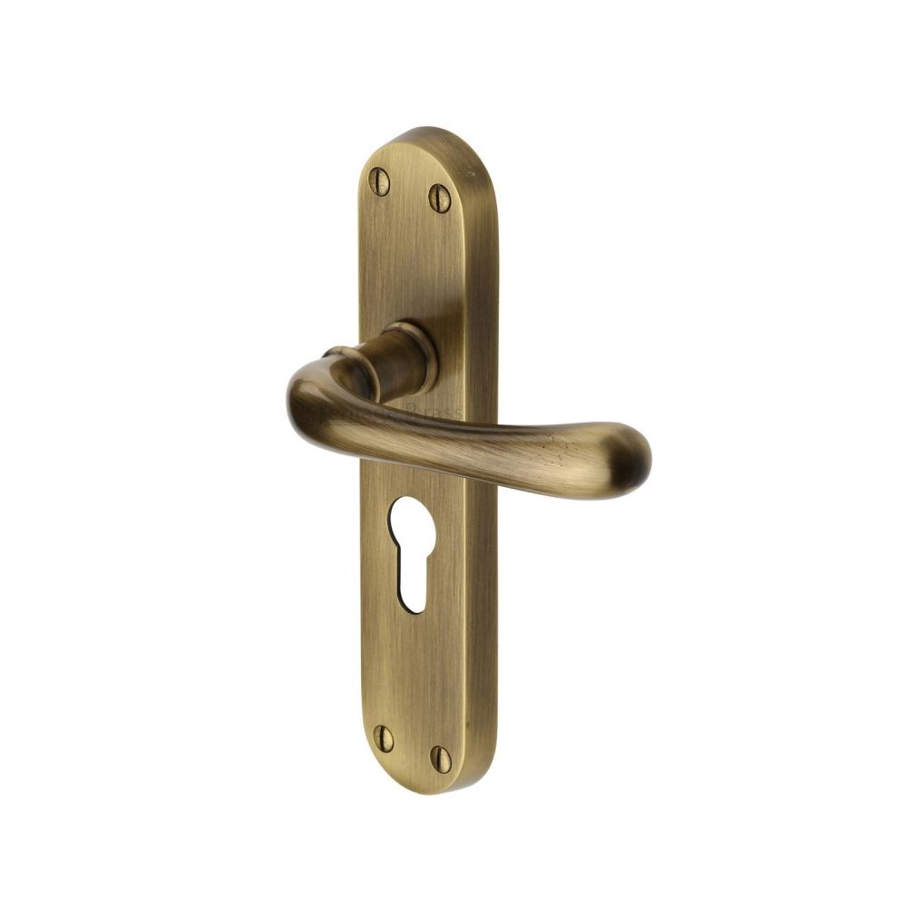 This is an image of a Heritage Brass - Door Handle for Euro Profile Plate Luna Design Antique Brass Finis, lun5348-at that is available to order from T.H Wiggans Ironmongery in Kendal.