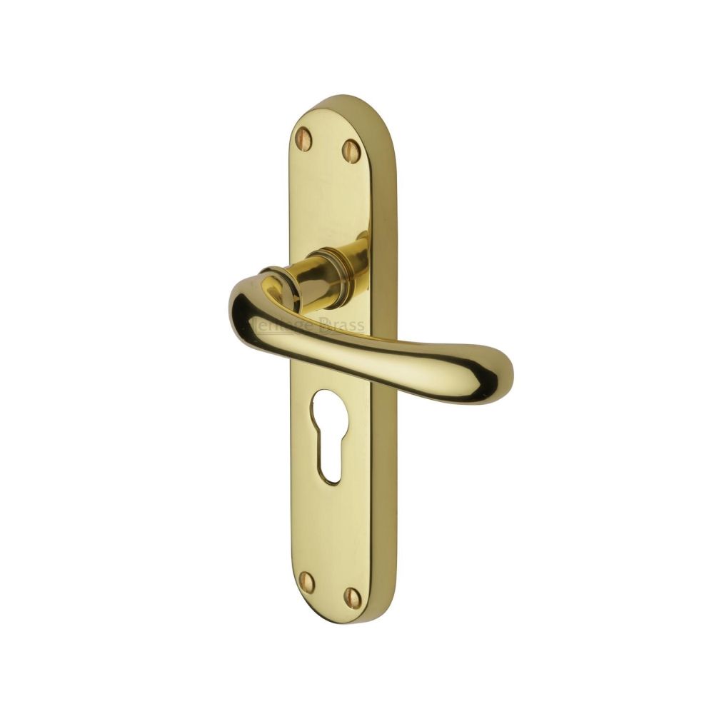 This is an image of a Heritage Brass - Door Handle for Euro Profile Plate Luna Design Polished Brass Finis, lun5348-pb that is available to order from T.H Wiggans Ironmongery in Kendal.