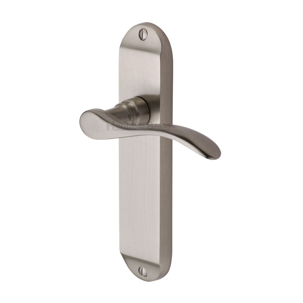 This is an image of a Heritage Brass - Door Handle Lever Latch Maya Design Satin Nickel Finish, may7610-sn that is available to order from T.H Wiggans Ironmongery in Kendal.
