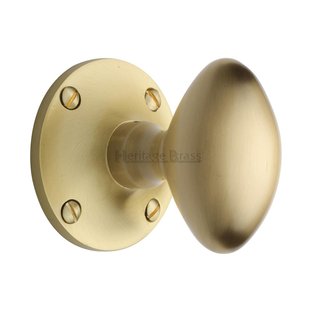 This is an image of a Heritage Brass - Mortice Knob on Rose Mayfair Design Satin Brass Finish, may960-sb that is available to order from T.H Wiggans Ironmongery in Kendal.