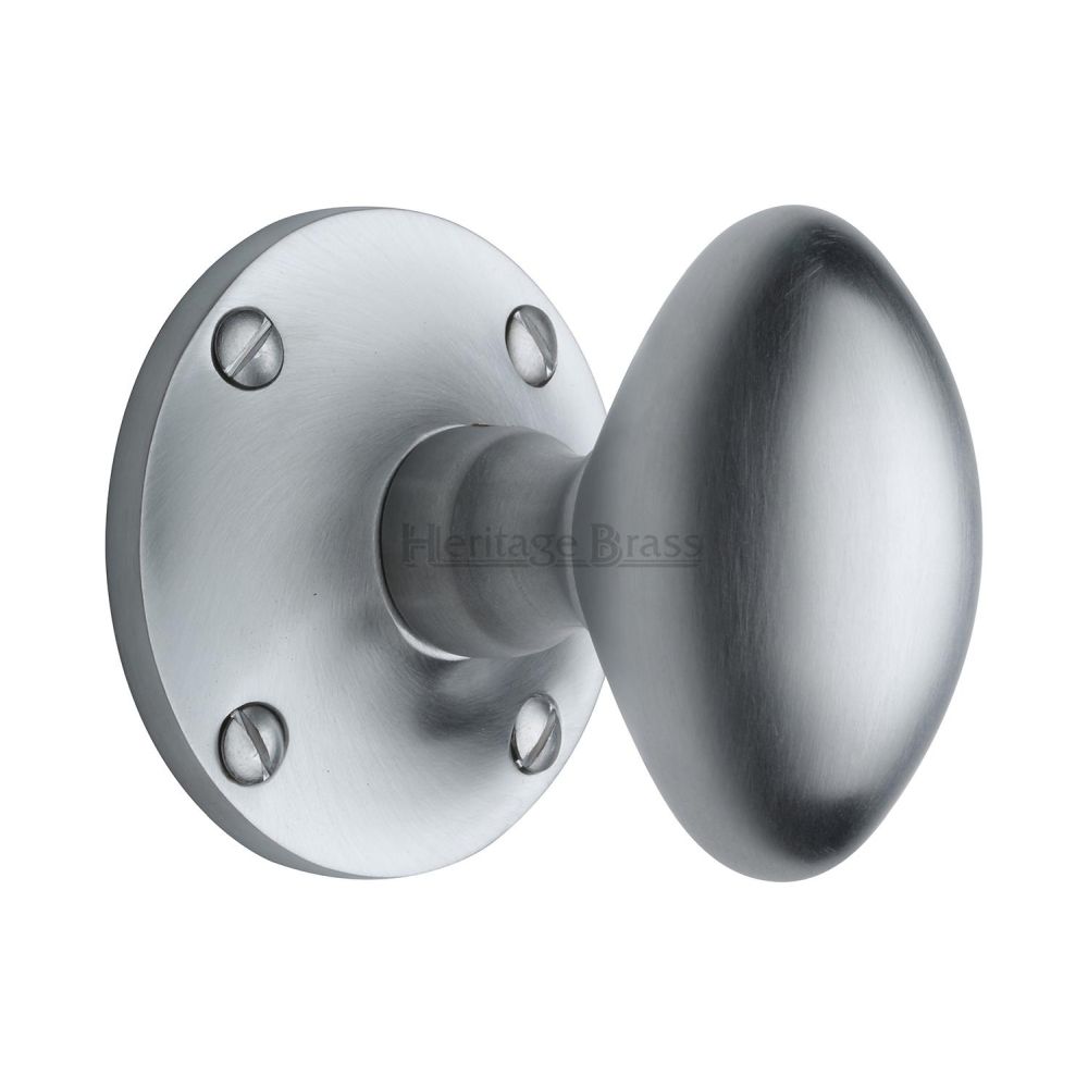 This is an image of a Heritage Brass - Mortice Knob on Rose Mayfair Design Satin Chrome Finish, may960-sc that is available to order from T.H Wiggans Ironmongery in Kendal.