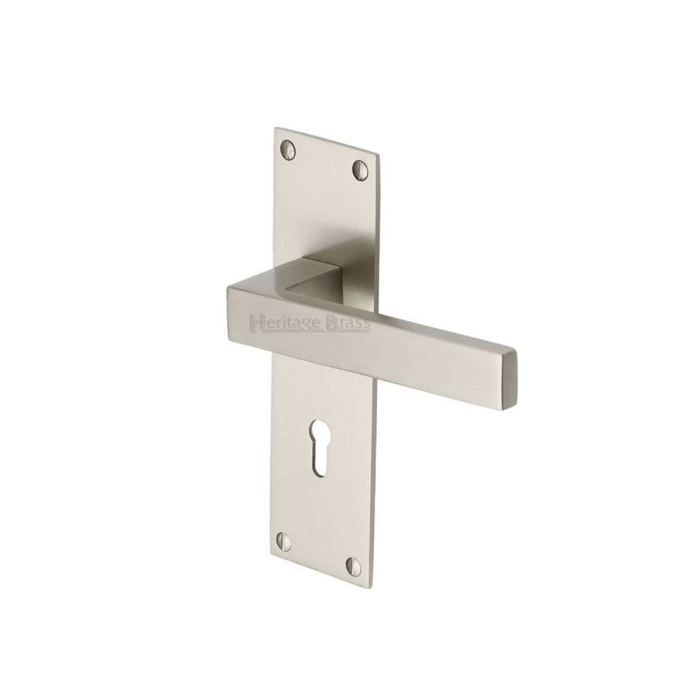 This is an image of a Heritage Brass - Door Handle Lever Lock Metro Design Satin Nickel Finish, met4900-sn that is available to order from T.H Wiggans Ironmongery in Kendal.
