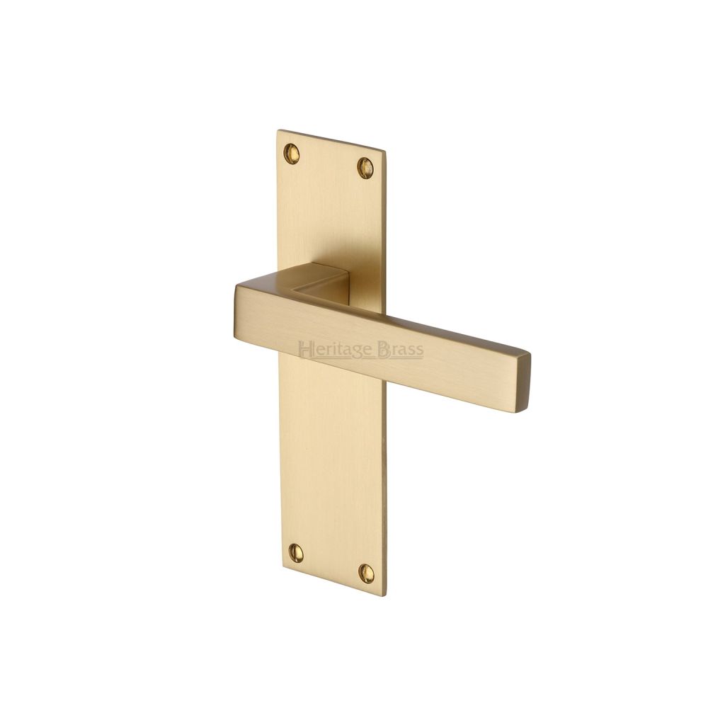 This is an image of a Heritage Brass - Door Handle Lever Latch Metro Design Satin Brass Finish, met4910-sb that is available to order from T.H Wiggans Ironmongery in Kendal.