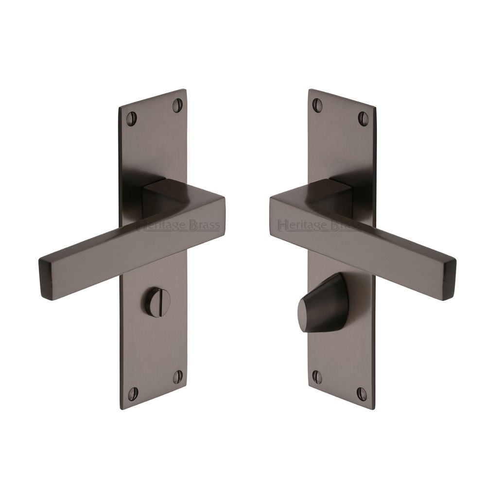 This is an image of a Heritage Brass - Door Handle for Bathroom Metro Design Matt Bronze Finish, met4930-mb that is available to order from T.H Wiggans Ironmongery in Kendal.