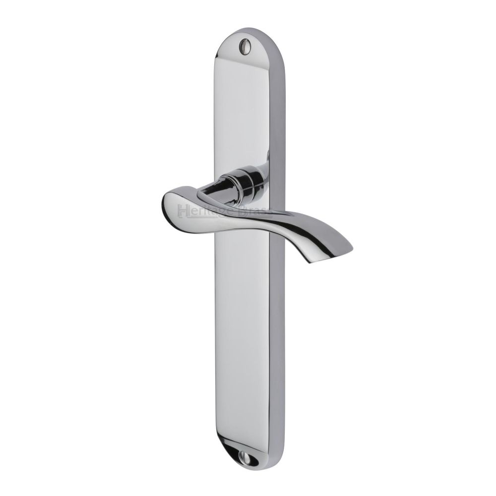 This is an image of a Heritage Brass - Door Handle Lever Latch Algarve Long Design Polished Chrome Finish, mm7210-pc that is available to order from T.H Wiggans Ironmongery in Kendal.