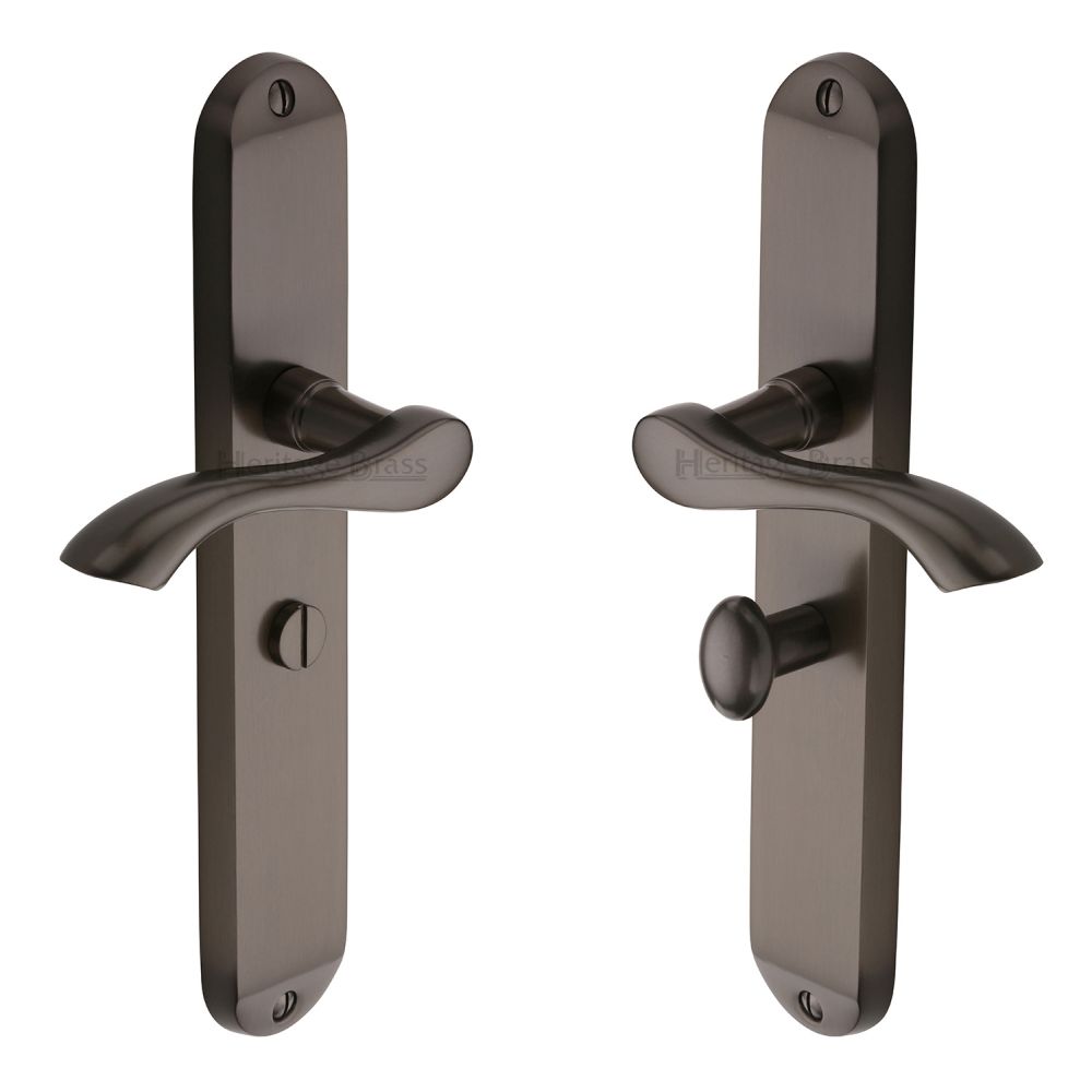 This is an image of a Heritage Brass - Door Handle for Bathroom Algarve Long Design Matt Bronze Finish, mm7230-mb that is available to order from T.H Wiggans Ironmongery in Kendal.