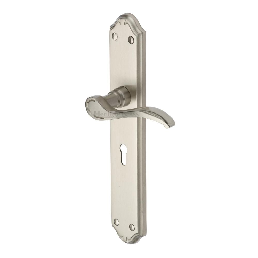 This is an image of a Heritage Brass - Door Handle Lever Lock Verona Design Satin Nickel Finish, mm824-sn that is available to order from T.H Wiggans Ironmongery in Kendal.
