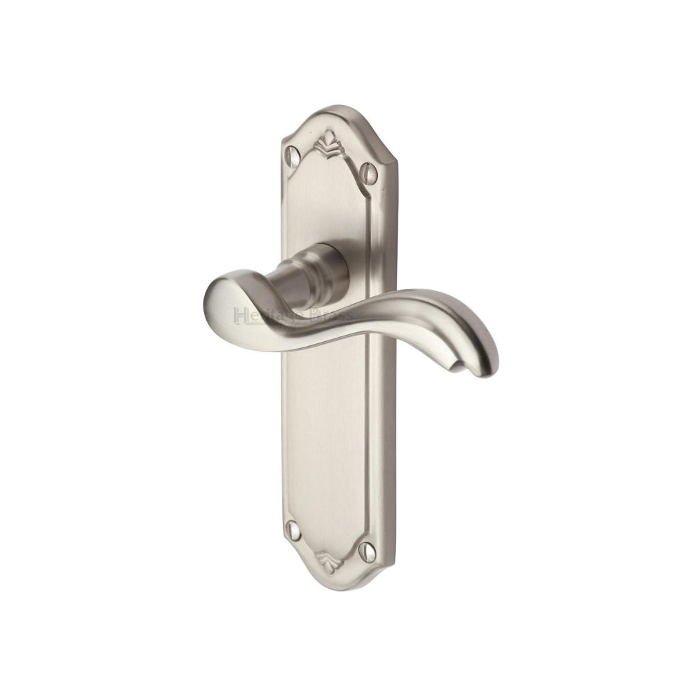 This is an image of a Heritage Brass - Door Handle Lever Latch Lisboa Design Satin Nickel Finish, mm992-sn that is available to order from T.H Wiggans Ironmongery in Kendal.