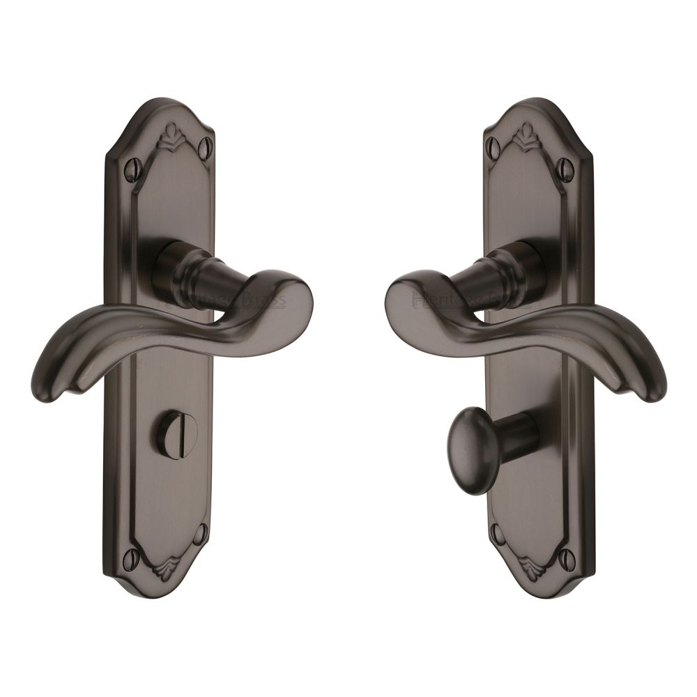 This is an image of a Heritage Brass - Door Handle for Bathroom Lisboa Design Matt Bronze Finish, mm993-mb that is available to order from T.H Wiggans Ironmongery in Kendal.