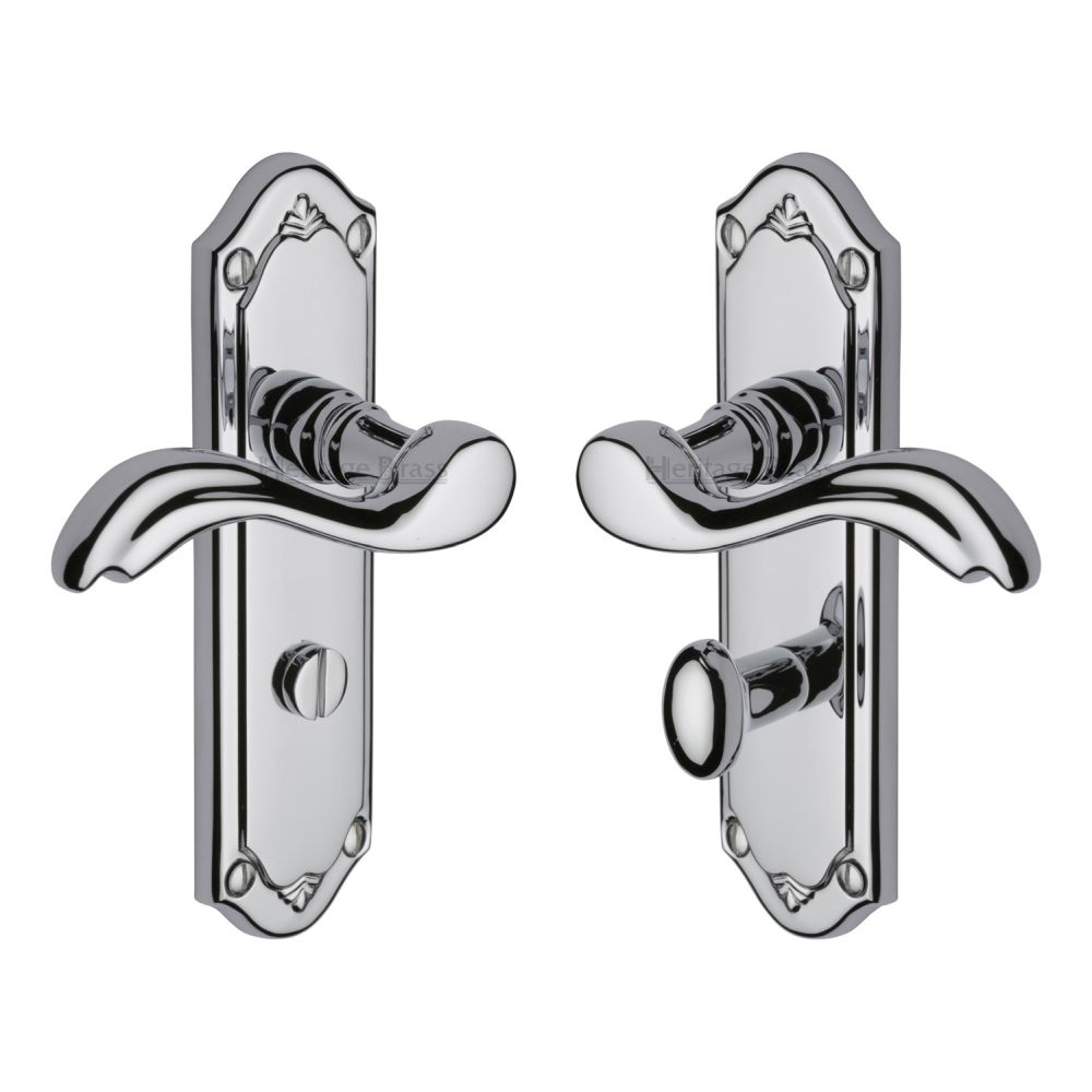 This is an image of a Heritage Brass - Door Handle for Bathroom Lisboa Design Polished Chrome Finish, mm993-pc that is available to order from T.H Wiggans Ironmongery in Kendal.