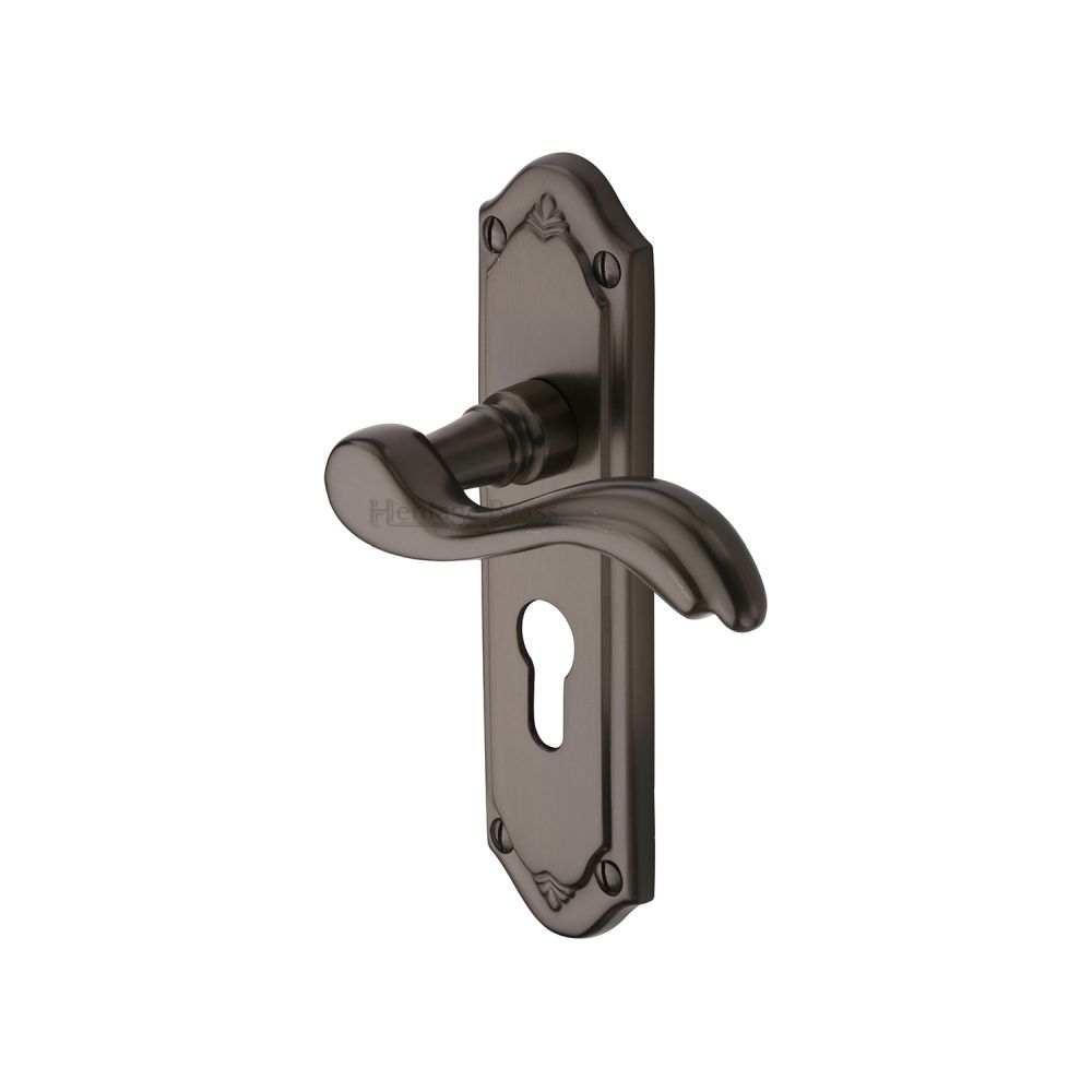 This is an image of a Heritage Brass - Door Handle for Euro Profile Plate Lisboa Design Matt Bronze Fi, mm994-48-mb that is available to order from T.H Wiggans Ironmongery in Kendal.