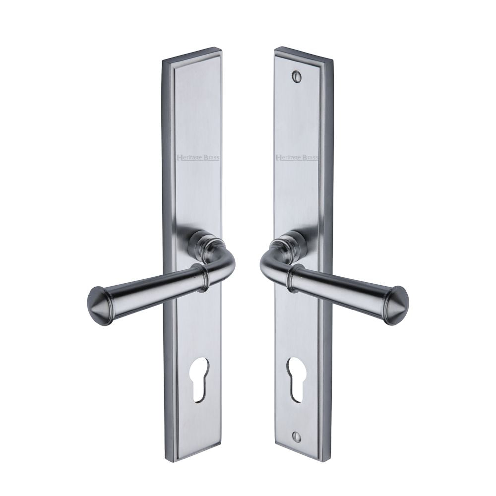 This is an image of a Heritage Brass - Multi-Point Door Handle Lever Lock Colonial LH Design Satin Chro, mp1932-lh-sc that is available to order from T.H Wiggans Ironmongery in Kendal.