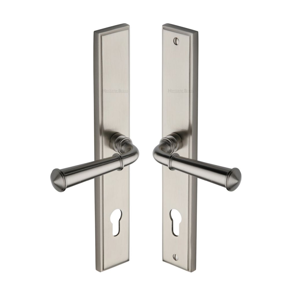 This is an image of a Heritage Brass - Multi-Point Door Handle Lever Lock Colonial LH Design Satin Nick, mp1932-lh-sn that is available to order from T.H Wiggans Ironmongery in Kendal.