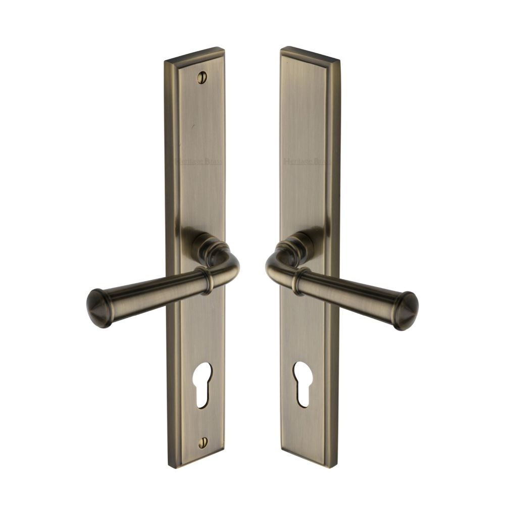 This is an image of a Heritage Brass - Multi-Point Door Handle Lever Lock Colonial RH Design Antique Bras, mp1932-rh-at that is available to order from T.H Wiggans Ironmongery in Kendal.