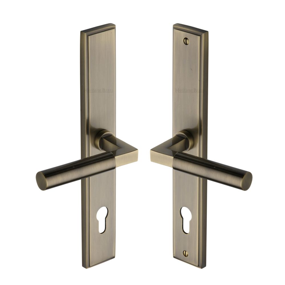 This is an image of a Heritage Brass - Multi-Point Door Handle Lever Lock Bauhaus LH Design Antique Brass, mp2259-lh-at that is available to order from T.H Wiggans Ironmongery in Kendal.