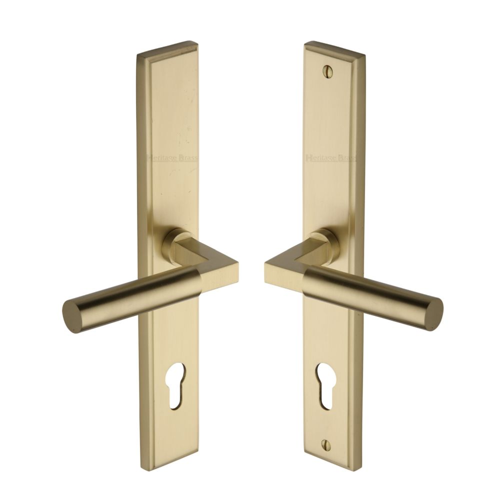 This is an image of a Heritage Brass - Multi-Point Door Handle Lever Lock Bauhaus LH Design Satin Brass, mp2259-lh-sb that is available to order from T.H Wiggans Ironmongery in Kendal.
