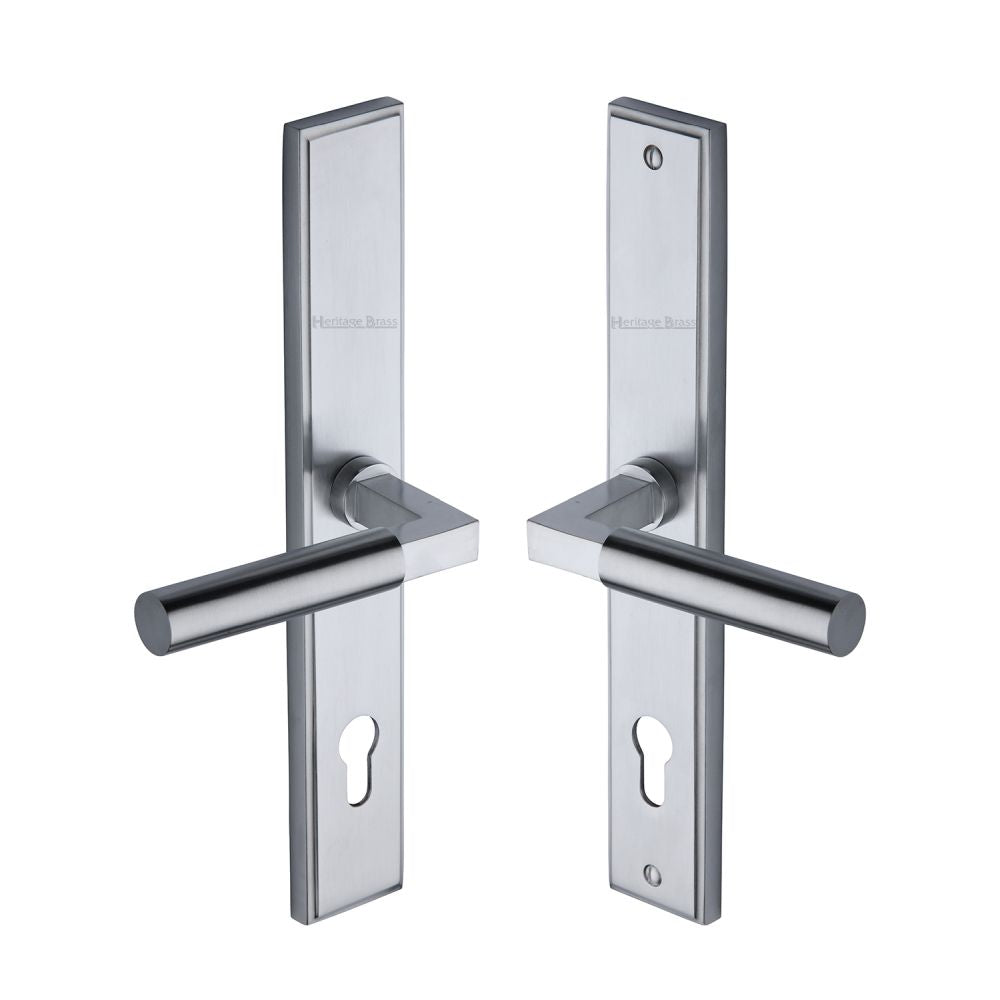 This is an image of a Heritage Brass - Multi-Point Door Handle Lever Lock Bauhaus LH Design Satin Chrom, mp2259-lh-sc that is available to order from T.H Wiggans Ironmongery in Kendal.