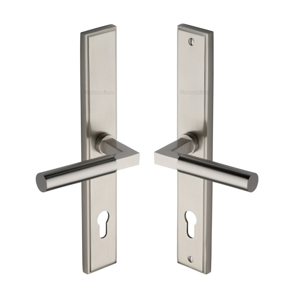 This is an image of a Heritage Brass - Multi-Point Door Handle Lever Lock Bauhaus LH Design Satin Nicke, mp2259-lh-sn that is available to order from T.H Wiggans Ironmongery in Kendal.