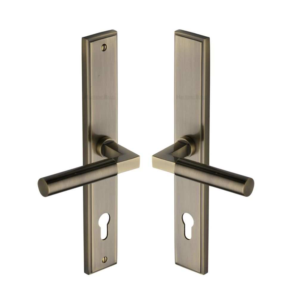 This is an image of a Heritage Brass - Multi-Point Door Handle Lever Lock Bauhaus RH Design Antique Brass, mp2259-rh-at that is available to order from T.H Wiggans Ironmongery in Kendal.
