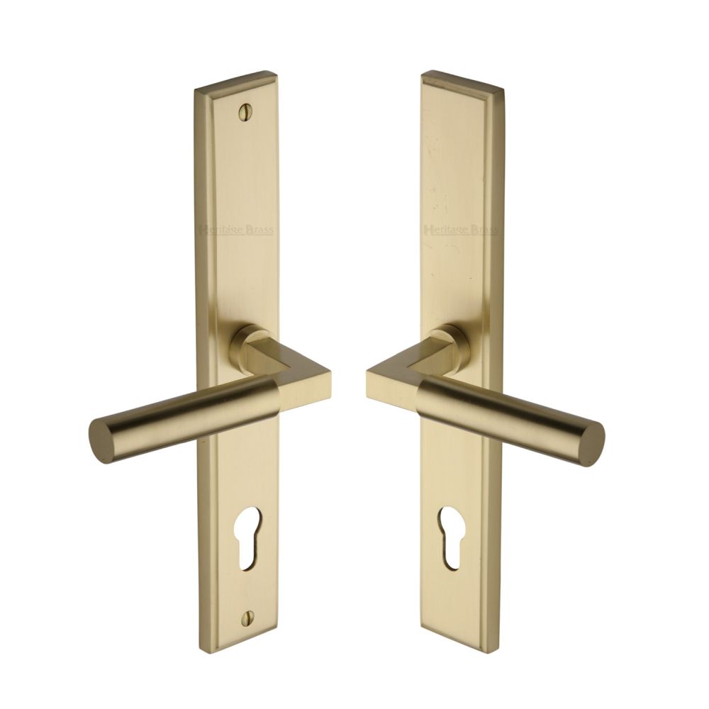 This is an image of a Heritage Brass - Multi-Point Door Handle Lever Lock Bauhaus RH Design Satin Brass, mp2259-rh-sb that is available to order from T.H Wiggans Ironmongery in Kendal.