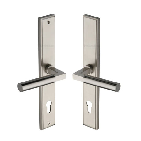 This is an image of a Heritage Brass - Multi-Point Door Handle Lever Lock Bauhaus RH Design Satin Nicke, mp2259-rh-sn that is available to order from T.H Wiggans Ironmongery in Kendal.