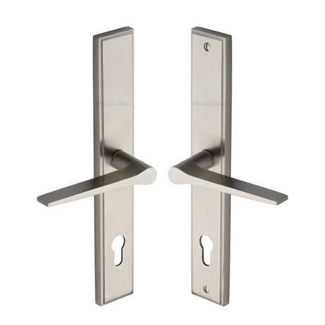 This is an image of a Heritage Brass - Multi-Point Door Handle Lever Lock Gio LH Design Satin Nickel Fi, mp4189-lh-sn that is available to order from T.H Wiggans Ironmongery in Kendal.