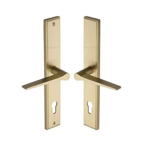 This is an image of a Heritage Brass - Multi-Point Door Handle Lever Lock Gio RH Design Satin Brass Fin, mp4189-rh-sb that is available to order from T.H Wiggans Ironmongery in Kendal.