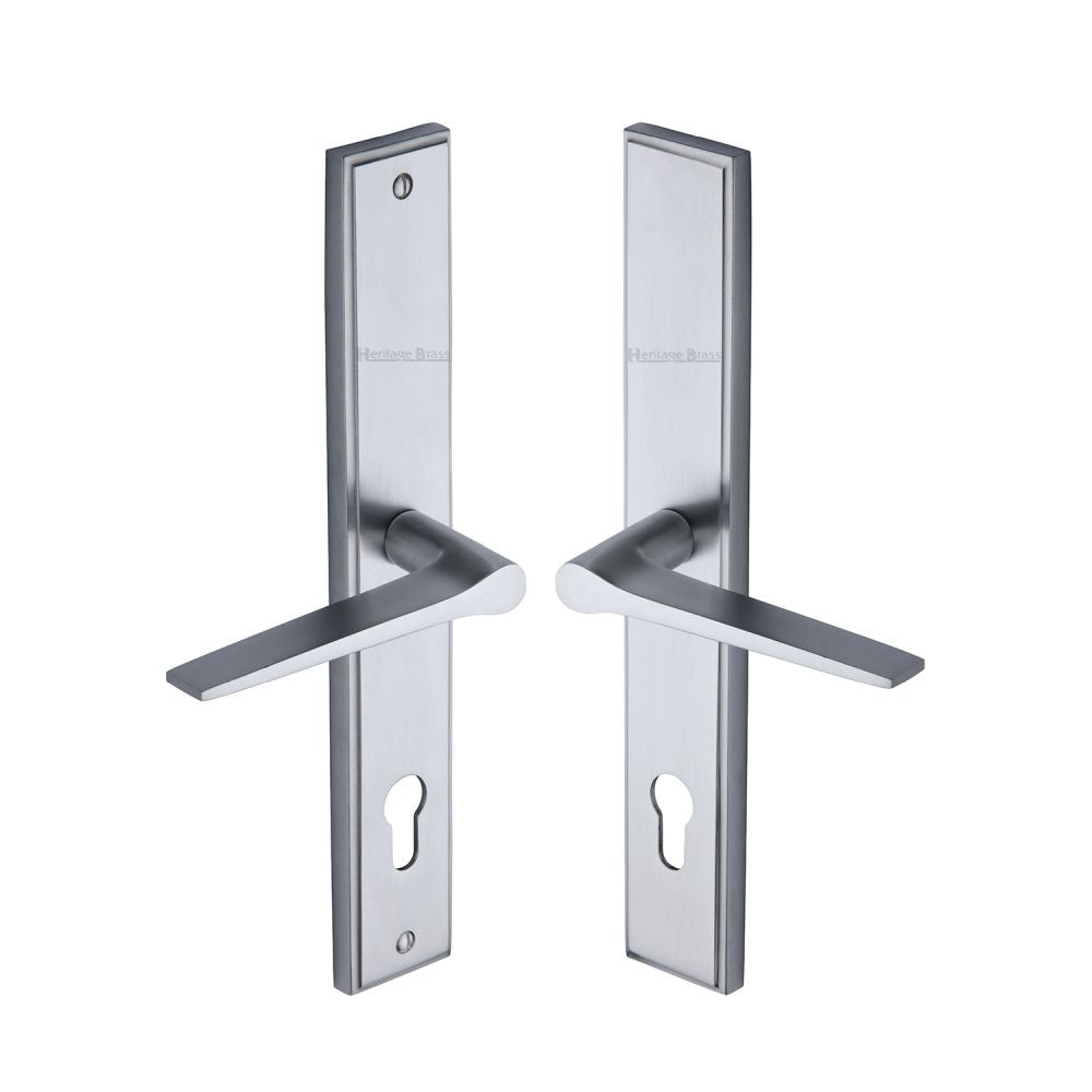 This is an image of a Heritage Brass - Multi-Point Door Handle Lever Lock Gio RH Design Satin Chrome Fi, mp4189-rh-sc that is available to order from T.H Wiggans Ironmongery in Kendal.