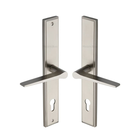 This is an image of a Heritage Brass - Multi-Point Door Handle Lever Lock Gio RH Design Satin Nickel Fi, mp4189-rh-sn that is available to order from T.H Wiggans Ironmongery in Kendal.