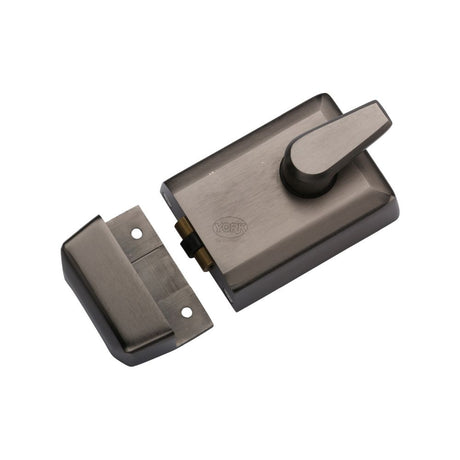 This is an image of a York - 60mm Roller Bolt Nightlatch Matt Bronze Finish, nl-r3060-mb that is available to order from T.H Wiggans Ironmongery in Kendal.