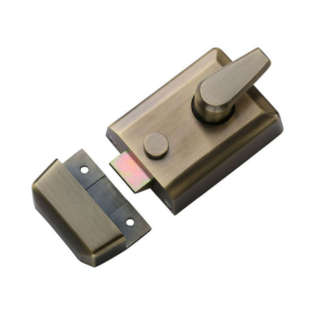This is an image of a York - 60mm Std. Nightlatch Antique Brass Finish, nl3060-at that is available to order from T.H Wiggans Ironmongery in Kendal.