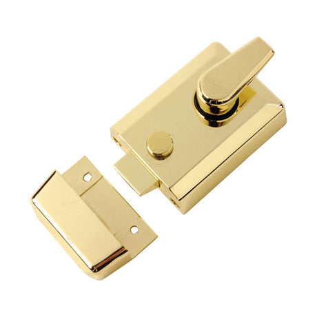 This is an image of a York - 60mm Std. Nightlatch Polished Brass Finish, nl3060-pb that is available to order from T.H Wiggans Ironmongery in Kendal.