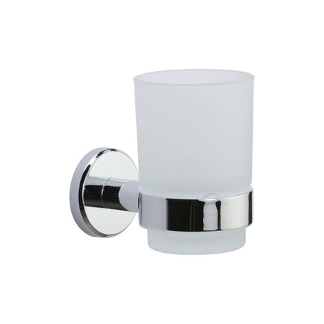 This is an image of a M.Marcus - Single tumbler holder with glass Polished Chrome Finish, oxf-tumbler-pc that is available to order from T.H Wiggans Ironmongery in Kendal.