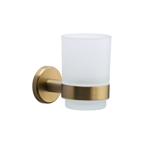 This is an image of a M.Marcus - Single tumbler holder with glass Satin Brass Finish, oxf-tumbler-sb that is available to order from T.H Wiggans Ironmongery in Kendal.