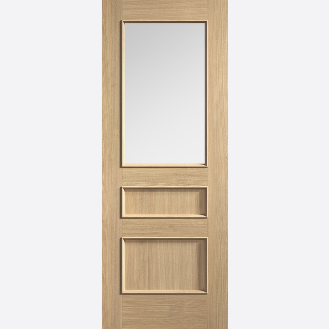 This is an image showing the LPD - Toledo Glazed Pre-finished Oak Doors Available to order from T.H. Wiggans Ironmongery in Kendal