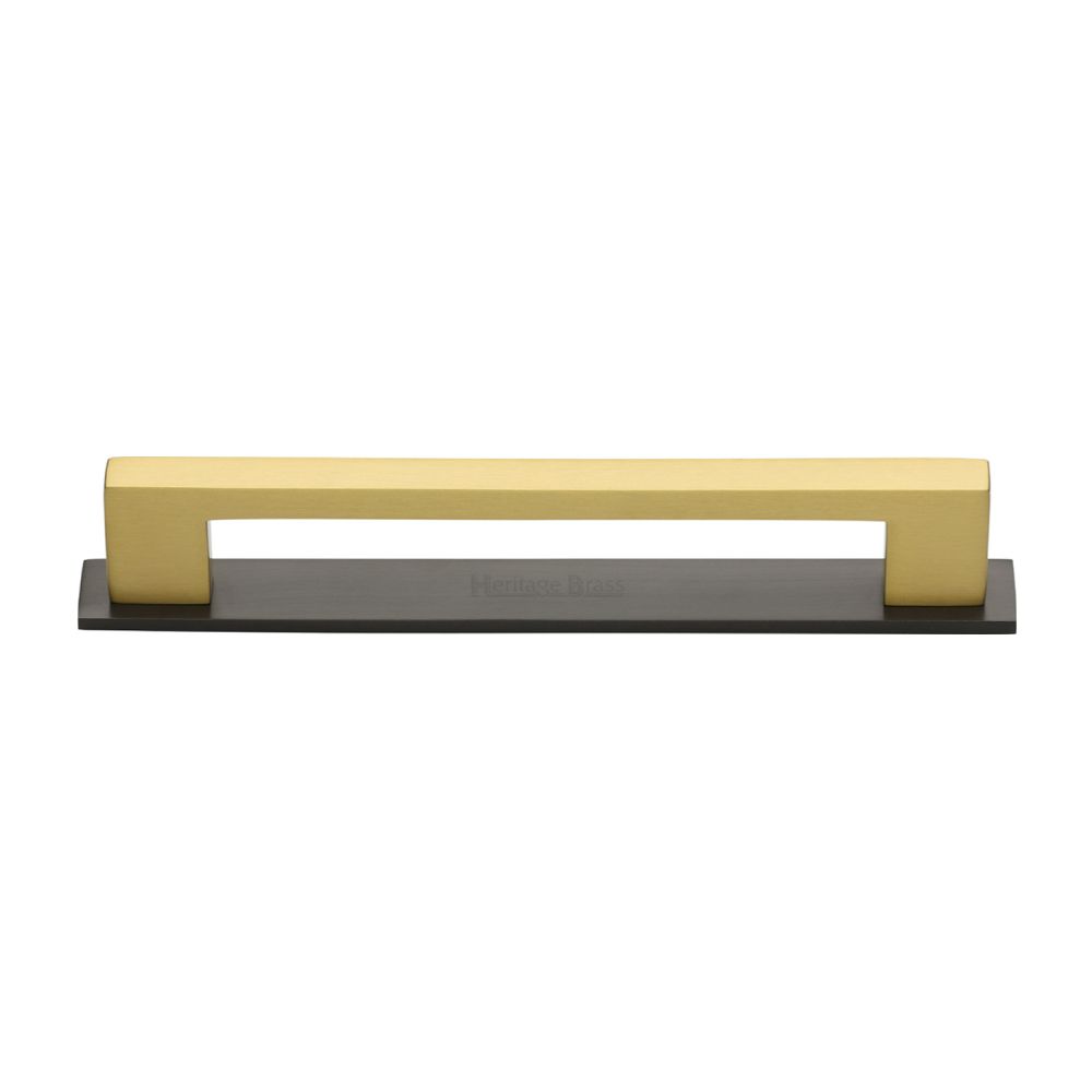 This is an image of a Heritage Brass - Cabinet Pull Metro Design with Plate 160mm CTC Matt Bronze/Satin, pl0337-160-bsb that is available to order from T.H Wiggans Ironmongery in Kendal.