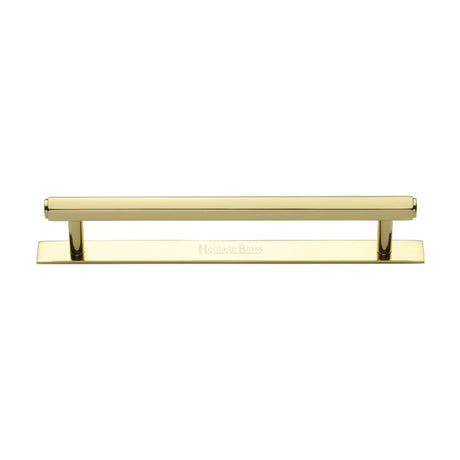 This is an image of a Heritage Brass - Cabinet Pull Hexagonal Design with Plate 160mm CTC Polished Brass F, pl4422-160-pb that is available to order from T.H Wiggans Ironmongery in Kendal.