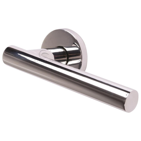 This is an image of a Steel Line Door Handle Lever Latch on Round Rose Tubular Design Polished Stainless Steel finish, pr-tb10-ps that is available to order from T.H Wiggans Ironmongery in Kendal.