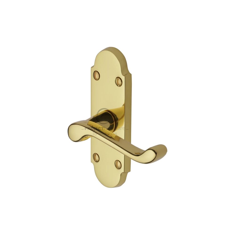 This is an image of a Project Hardware - Door Handle Lever Latch Milton Short Design Polished Brass Finish, pr505-pb that is available to order from T.H Wiggans Ironmongery in Kendal.