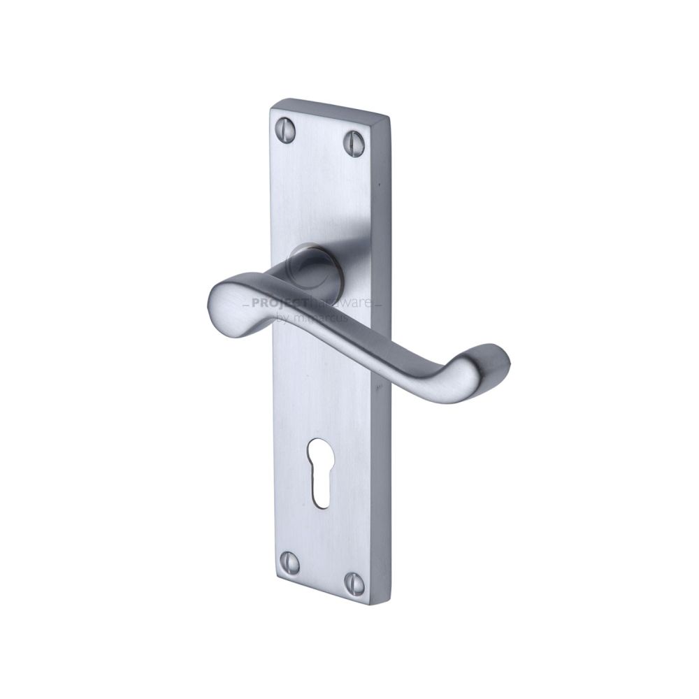 This is an image of a Project Hardware - Door Handle Lever Lock Malvern Design Satin Chrome Finish, pr600-sc that is available to order from T.H Wiggans Ironmongery in Kendal.